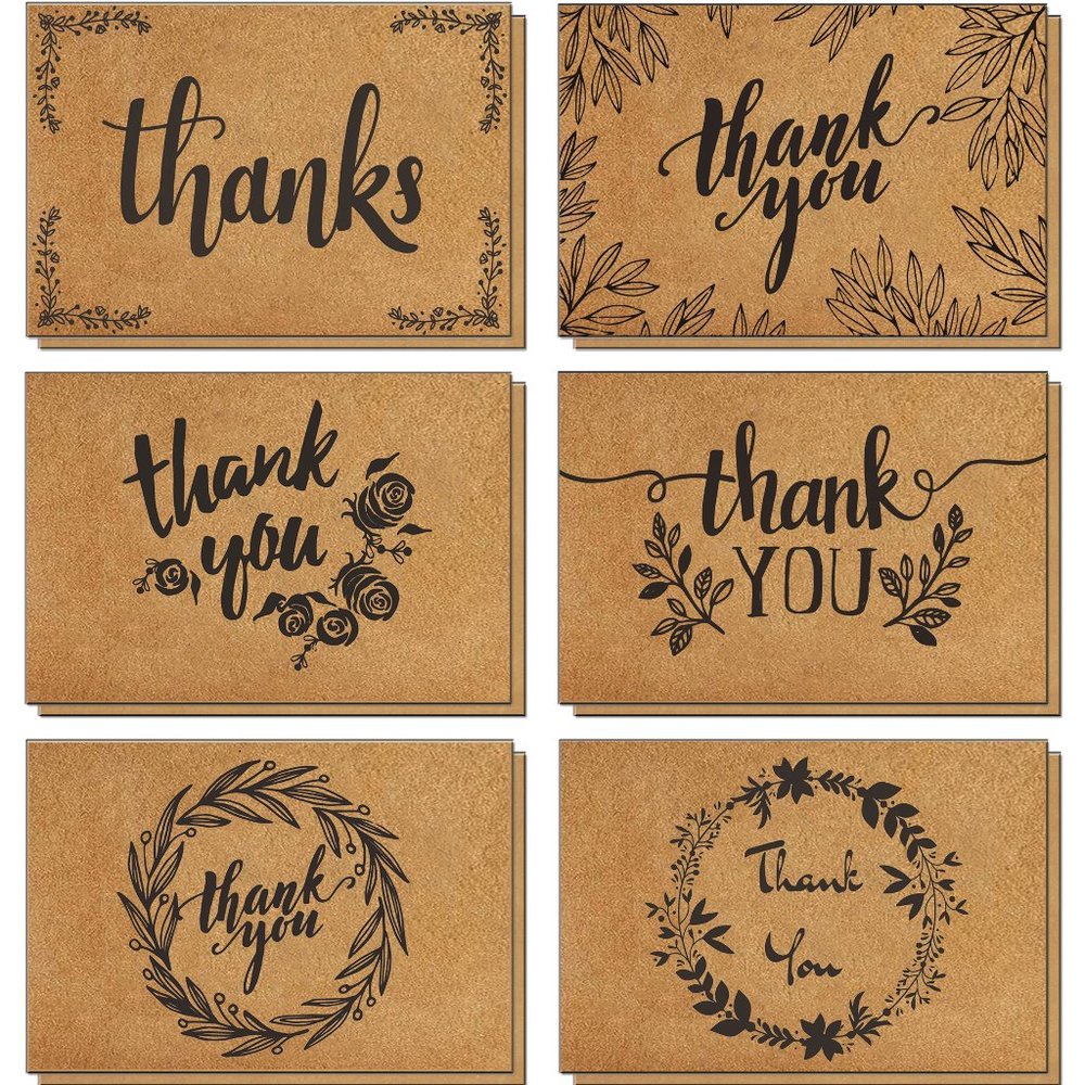 Thank You Brown Kraft Cards 120 pcs with Envelopes